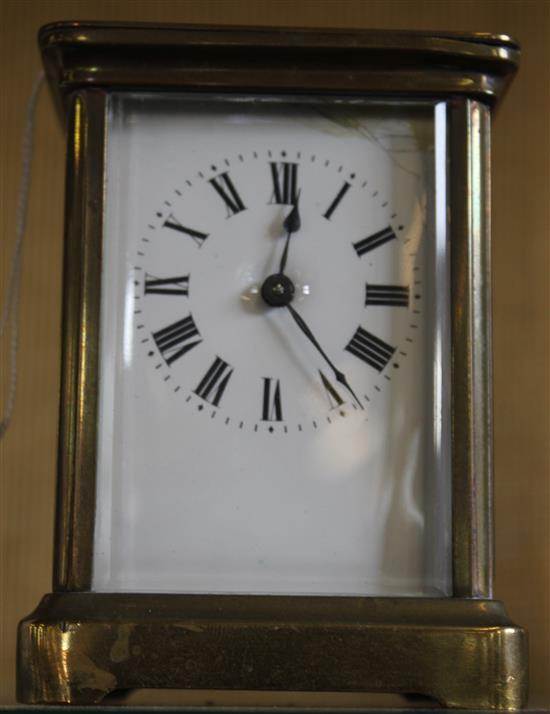 French gilt brass carriage timepiece